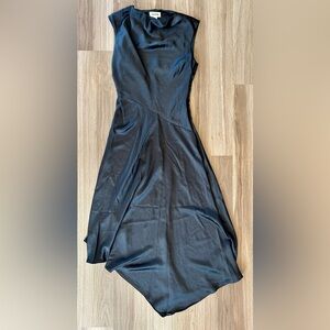 Open Edit Sleeveless Black Satin Cowl Neck Dress Asymmetrical Hem XS